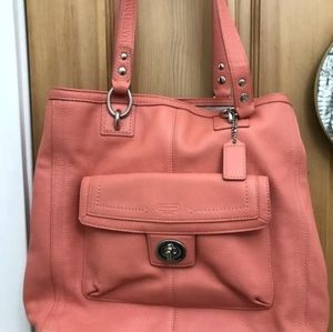 Coach Leather Tote Handbag Coral Pink